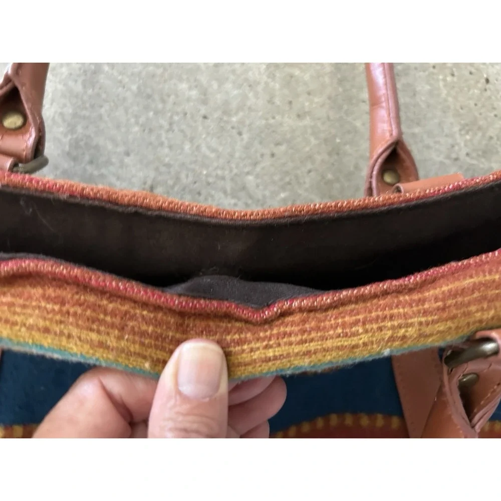 Pendleton Large Tote Bag‎ Southwest Design Wool Leather As Is Damage
